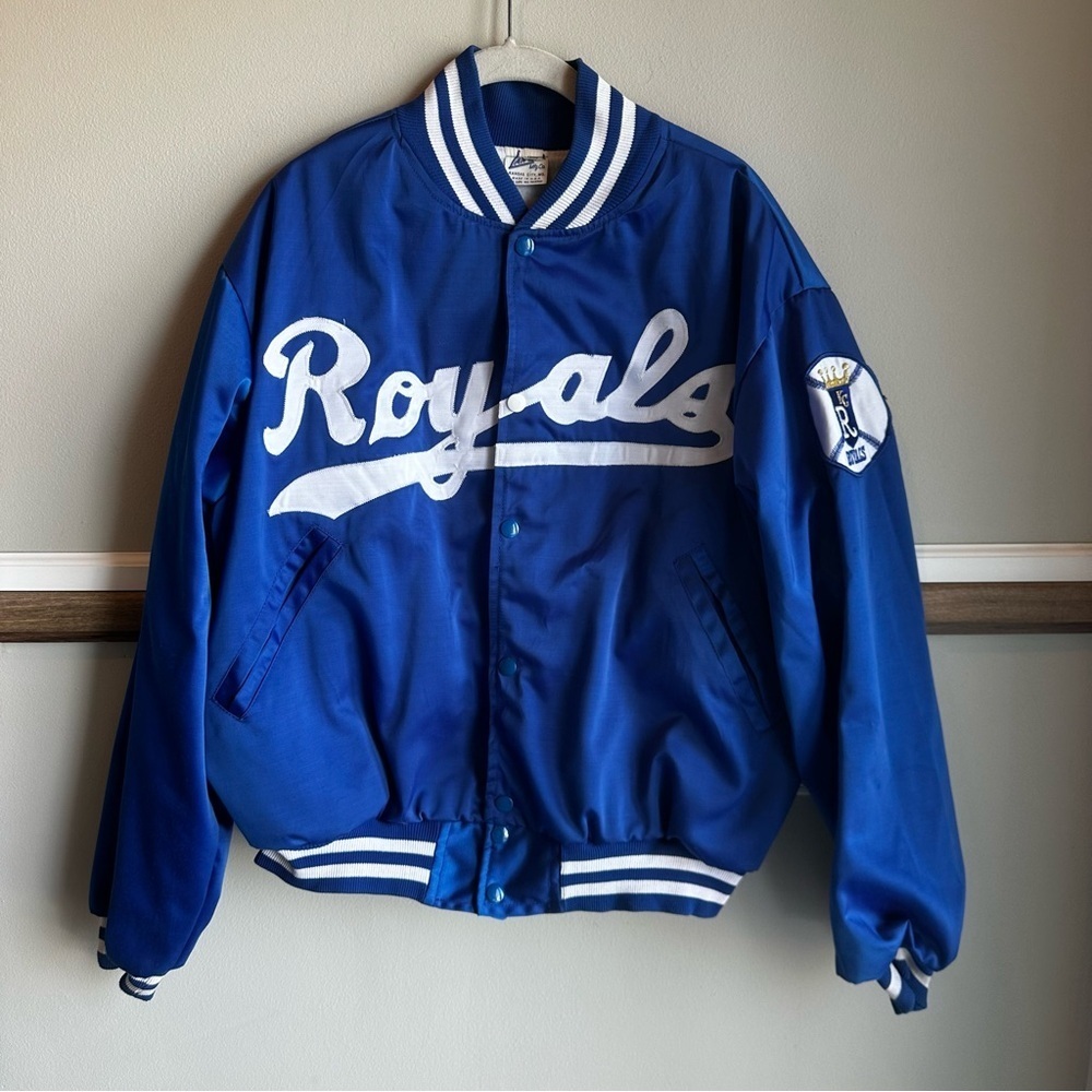 Vintage 70s 80s Lan-Mar Kansas City Royals Satin Jacket MLB Baseball Blue​​​